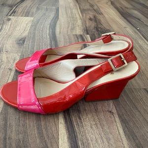 Kate spade red pink patent leather open toe wedge heels size 8